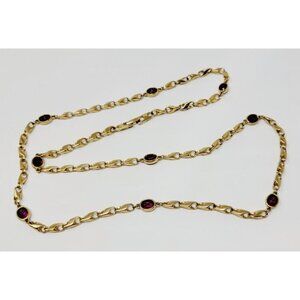 Vintage Amethyst Bezel Set Faceted Glass gold tone Necklace